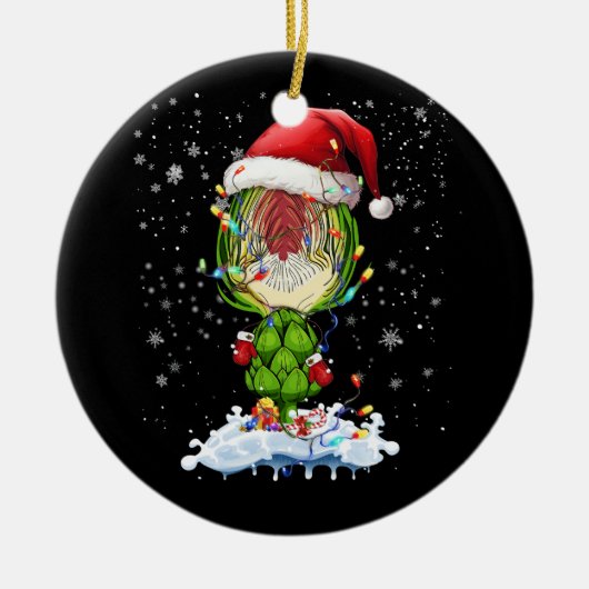 アーティチョーク恋人照明クリスマスサンタアーティチョークチェリ セラミックオーナメント (正面)