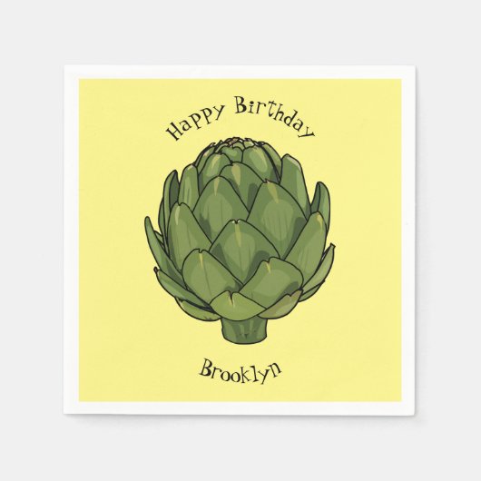 アーティチョーク漫画イラストレーション スタンダードカクテルナプキン (正面)