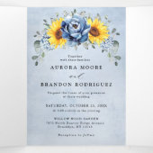 アーティチョーク ダスティー ブルー スレート 牡丹 フラワーズ ウェディング ティー 三つ折り案内状 (内部中)