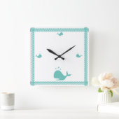 アーティックティール(緑がかった色)ブルーホエールストライプコース航海のタル スクエア壁時計 (ホーム)
