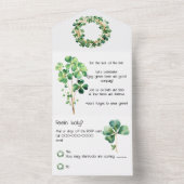 アーティフル グリーン ウォーターカラー クローバー ウェアス オールインワン招待状 (内側)
