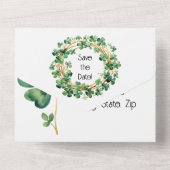 アーティフル グリーン ウォーターカラー クローバー ウェアス オールインワン招待状 (裏面)