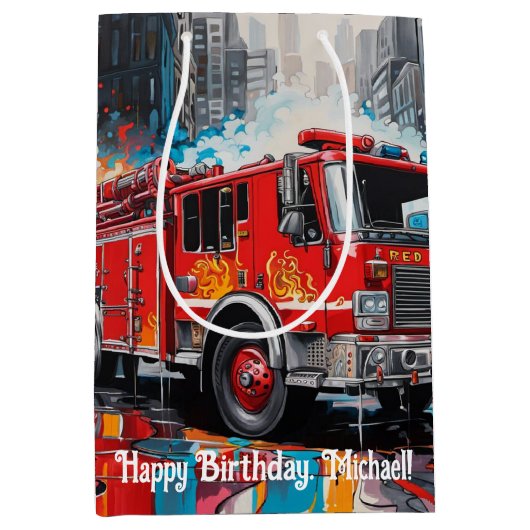 アーテポップ・アートのル・ファイア・トラック ミディアムペーパーバッグ (正面)