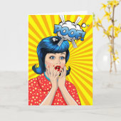 アートおもしろいウーマンとポップ・アートのPOOFとの遅れた誕生日 カード (黄色い花)