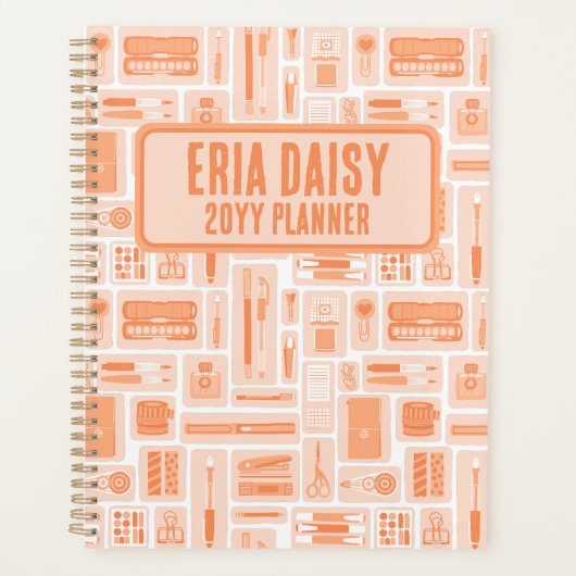 アートお洒落用品パターンピーチオレンジ プランナー手帳 (正面)