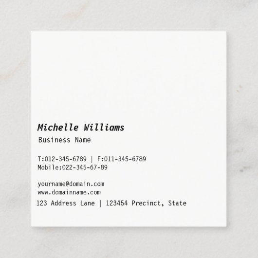 アートでシックで黒い及び白人のまつげデザイナー スクエア名刺 (裏面)