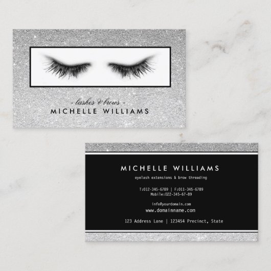 アートでシックな銀製のグリッターのまつげデザイナー 名刺 (正面/裏面)