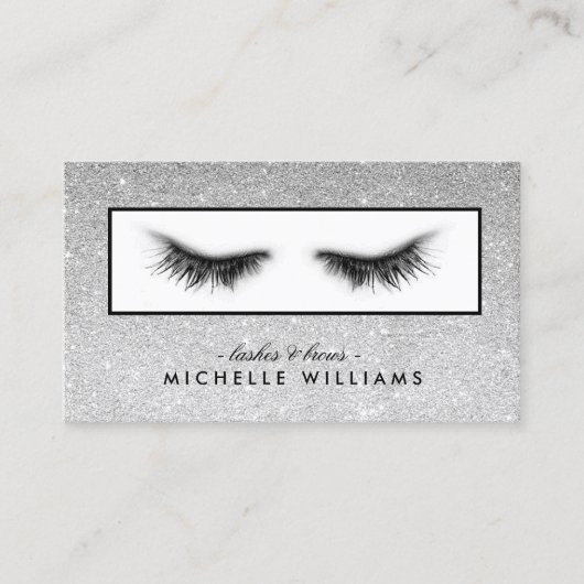アートでシックな銀製のグリッターのまつげデザイナー 名刺 (正面)