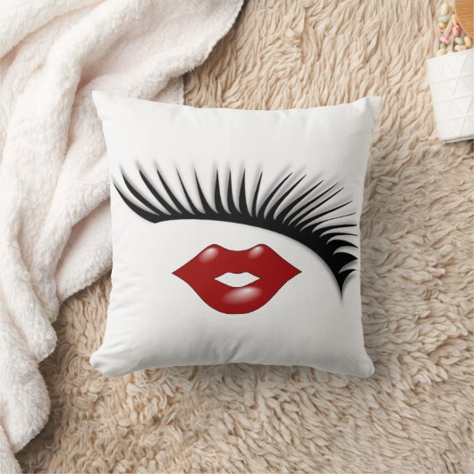 アートでフェミニンでシックなまつげ及び唇デザイナー クッション (ブランケット)