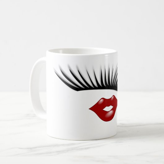 アートでフェミニンでシックなまつげ及び唇デザイナー コーヒーマグカップ (正面左)