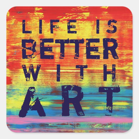 アートで人生が良い – カラフル抽象芸術・アート スクエアシール (正面)