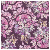 アートで抽象的なピンクの紫色の手描きの花柄 ファブリック (見本)