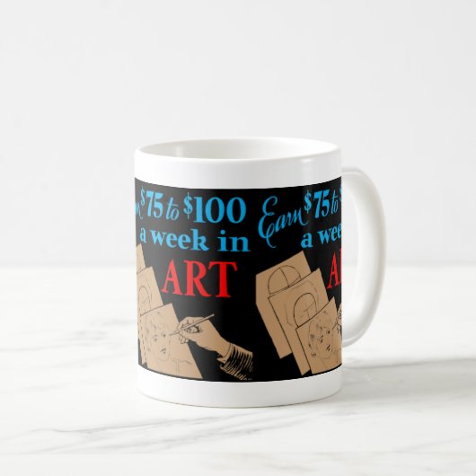 「アートで週75ドルから100ドル稼ぐ」レトロコーヒーマグ コーヒーマグカップ (正面右)