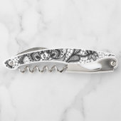 アートで黒く及び白い落書きの曼荼羅のレースパターン ソムリエナイフ (裏面)