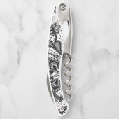アートで黒く及び白い落書きの曼荼羅のレースパターン ソムリエナイフ (裏面)