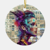 アートとテクノロジーの融合:デジタルの夢 セラミックオーナメント (正面)