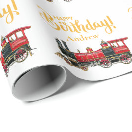 アートなビンテージトレインの誕生日ラッピングペーパー ラッピングペーパー