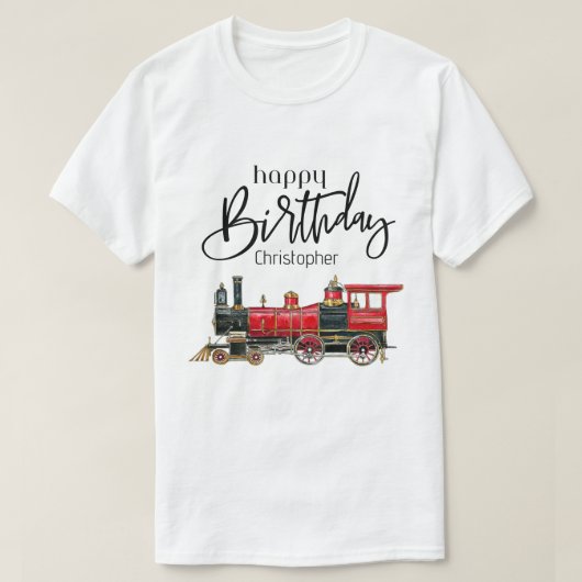 アートなビンテージトレインの誕生日Tシャツ Tシャツ (デザイン正面)