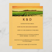 アートなブドウ園の日没のワイナリーの結婚式の招待 招待状 (正面/裏面)