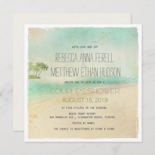 アートなレトロのヴィンテージの平和なビーチのカップルのシャワー 招待状 (正面/裏面)