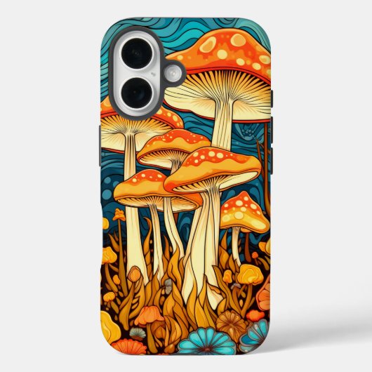 アートなレトロキノコの森のイラスト Case-Mate iPhoneケース (裏面)