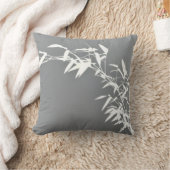 アートな東洋の禅のタケ低木の灰色及び白 クッション (ブランケット)