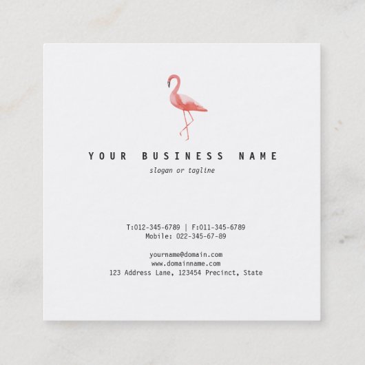 アートな水彩画のピンクのフラミンゴのブラシはラインをなでます スクエア名刺 (裏面)