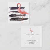 アートな水彩画のピンクのフラミンゴのブラシはラインをなでます スクエア名刺 (正面/裏面)