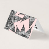 アートな白黒のピンクの手描きの花のスケッチ 名刺 (裏面)