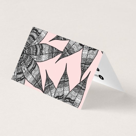 アートな白黒のピンクの手描きの花のスケッチ 名刺 (裏面)