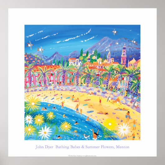 アートのポスター:夏の花と赤ちゃんのお風呂メントン ポスター (正面)