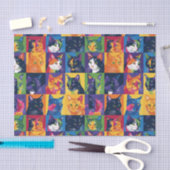 アートの猫カラフルのポップ・アートのコラージュ 薄葉紙 (クラフト)