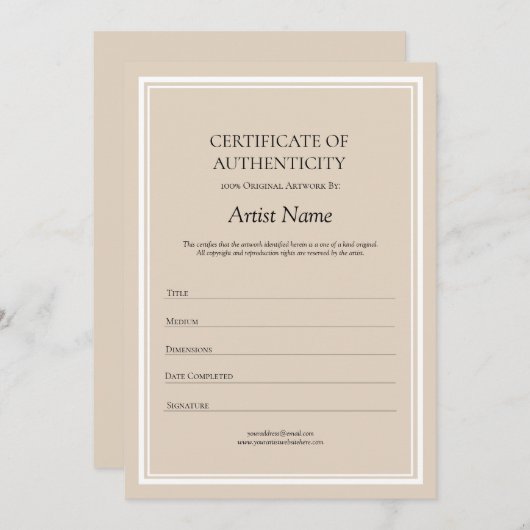 アートの真正性証明書(中立的) サンキューカード (正面/裏面)