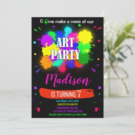 アートの誕生日アート招絵を描出工品パーティー 招待状 (スタンド正面)