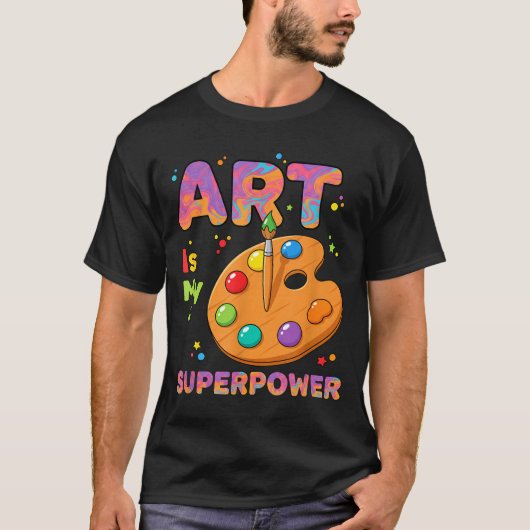アートは私のスーパーパワー アート教師 描画 P Tシャツ (正面)