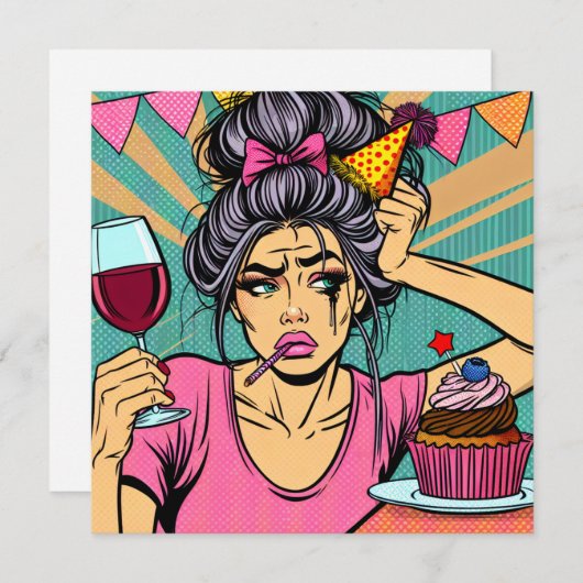 アートもし誕生日したい泣きポップ・アートの声 招待状 (正面/裏面)