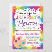アートをパーティーに入カラフル絵を描誕生日 招待状 (正面)