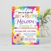 アートをパーティーに入カラフル絵を描誕生日 招待状 (スタンド正面)