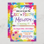 アートをパーティーに入カラフル絵を描誕生日 招待状 (正面/裏面)