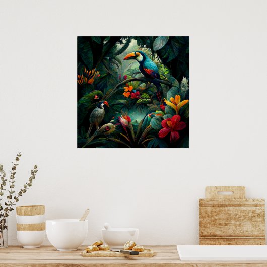 アートを通して広がるジャングルの風景を探索 ポスター (キッチン)