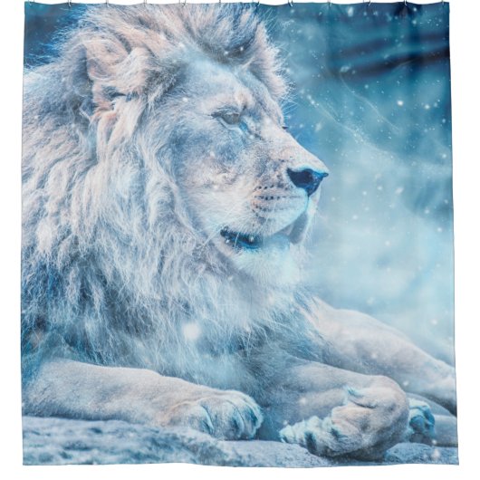 アートアニマルを舞い降りるライオンの雪 シャワーカーテン (正面)