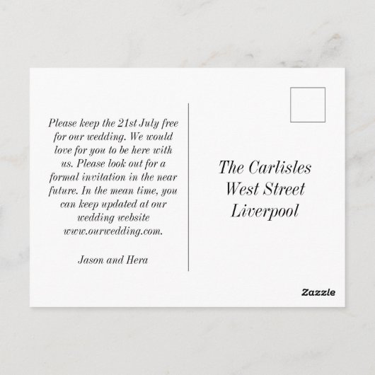 アートアールヌーボーフェイク金ゴールド結婚式SAVE THE DATE ポストカード (裏面)