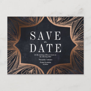 アートアールヌーボーフェイク金ゴールド結婚式SAVE THE DATE ポストカード