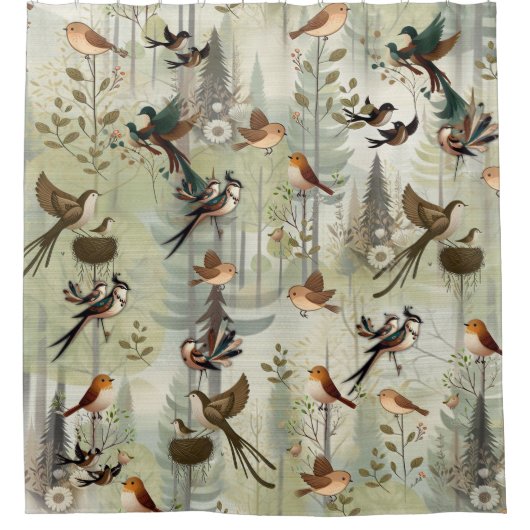 アートイラストレーションモダンのスタイルの単純な鳥 シャワーカーテン (正面)