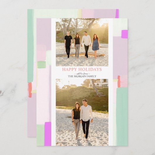 アートカラフルクリスマスホリデーフォトグリーティングカード シーズンカード (正面/裏面)