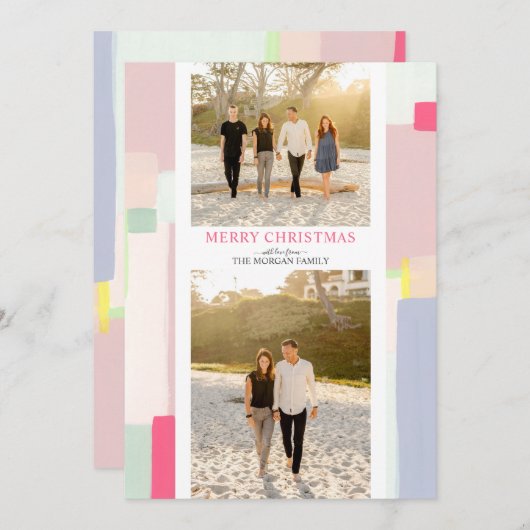 アートカラフルクリスマスホリデーフォトグリーティングカード シーズンカード (正面/裏面)