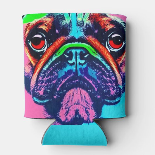 アートカラフルスタイルにおけるパグのポップ・アートのポートレート 缶クーラー (裏面)