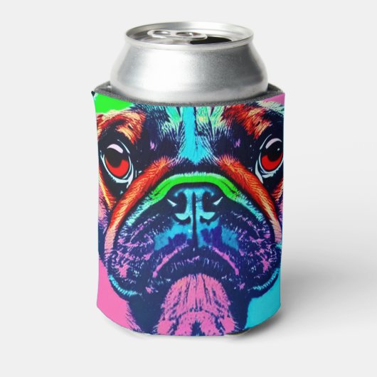 アートカラフルスタイルにおけるパグのポップ・アートのポートレート 缶クーラー (缶裏面)