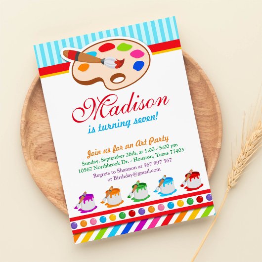 アートカラフルパーティー誕生日パーティーへの招待 招待状
