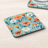 アートカラフルフラワーアクア、ホワイト、ピーチ、イエロー、 コースター (左側)